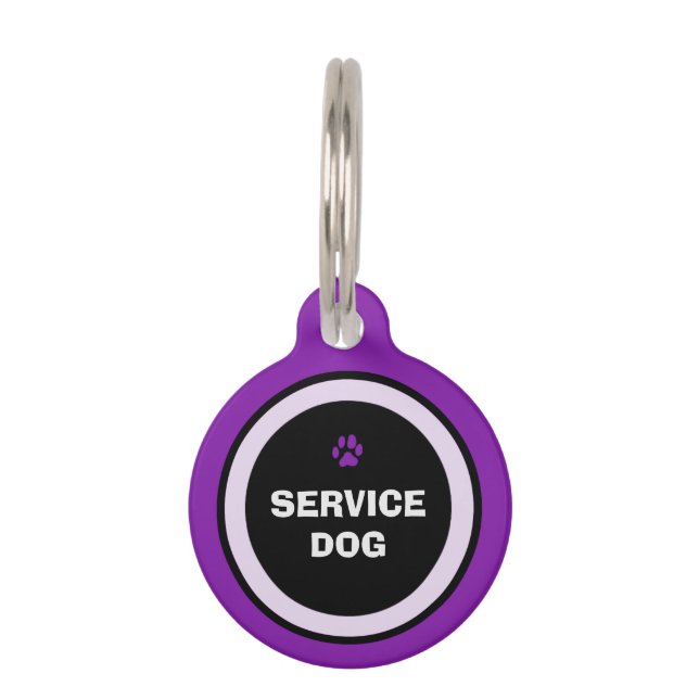 Dog ID Label - Paarse & Zwart- Service Dog Huisdierpenning (Voorkant)