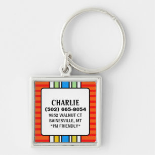 Dog ID-Label - Rood met verticale strepen - Vierka Sleutelhanger