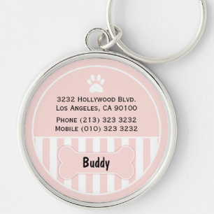 Dog ID Label Roze bot Sleutelhanger
