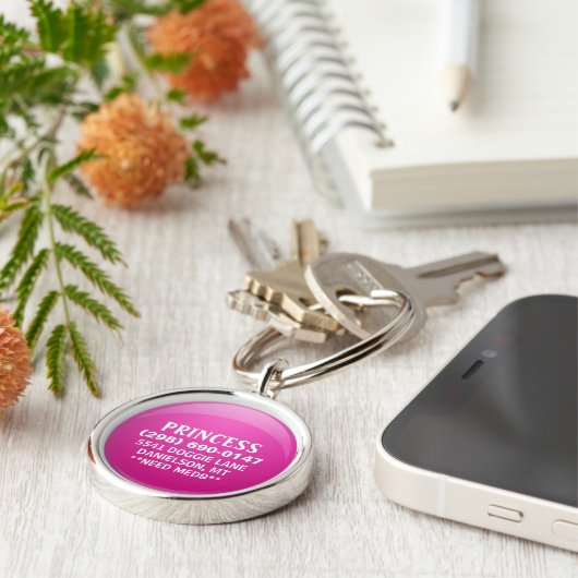 Dog ID Label - Roze gloed Sleutelhanger (Zijkant)