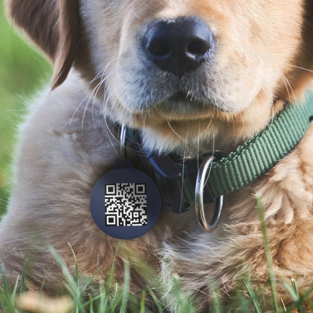 Dog ID QR-code | Navy Blue Scannable bij verlies Huisdierpenning (Creator heeft geüpload)