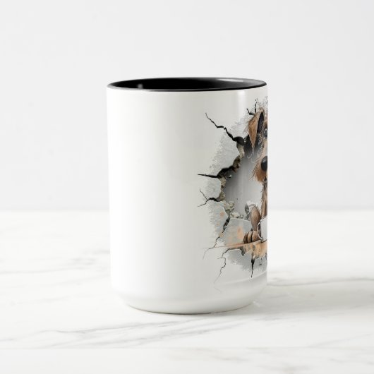 dog in a cracked wall mok (Midden)