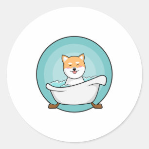 Dog in Bathtub Ronde Sticker