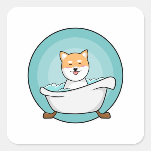 Dog in Bathtub Vierkante Sticker (Voorkant)