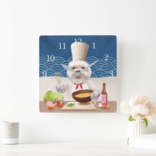 Dog in Chef-Pet kookt Soup Square Wall klok (Huis)