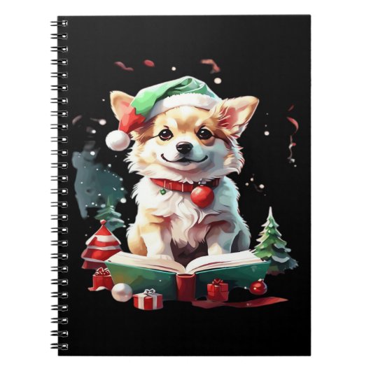 Dog in Christmas Hat with Books - A Perfect Christ Notitieboek (Voorkant)