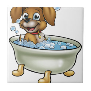 Dog in de Bath-Cartoon Tegeltje