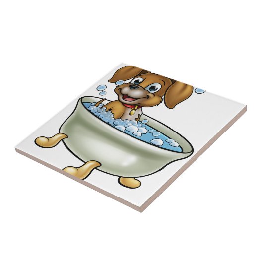 Dog in de Bath-Cartoon Tegeltje (Zijkant)