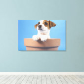 Dog in de bloempot canvas afdruk (Insitu (Houten vloer))