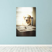 Dog in de ochtend routine canvas afdruk (Insitu (Houten vloer))