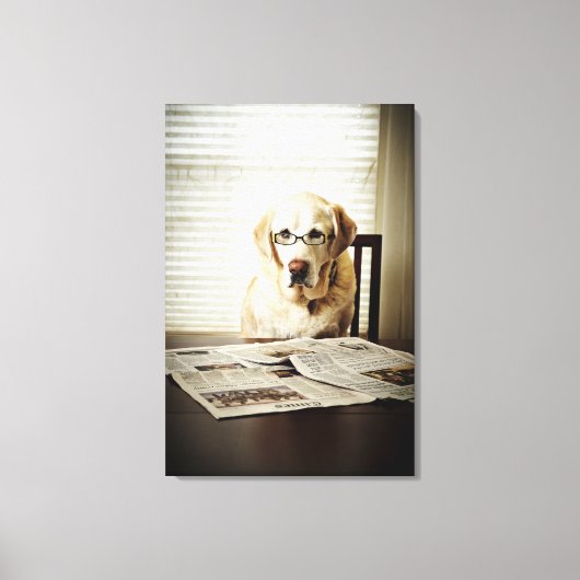Dog in de ochtend routine canvas afdruk (Voorkant)