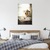 Dog in de ochtend routine canvas afdruk (Insitu (Slaapkamer))