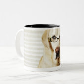 Dog in de ochtend routine tweekleurige koffiemok (Voorkant links)