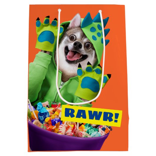 Dog in Dinosaur Costume Medium Cadeauzakje (Achterkant)