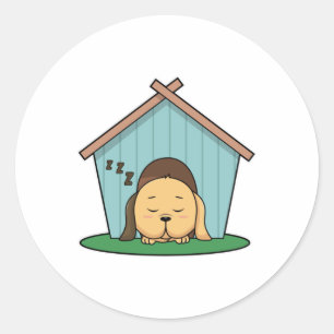 Dog in Dog house Ronde Sticker