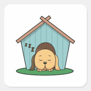 Dog in Dog house Vierkante Sticker