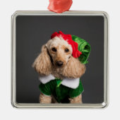Dog in Elf Costume Metalen Ornament (Voorkant)