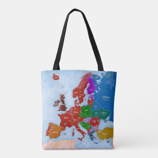 Dog in European Languages Map Bag Tote Bag (Achterkant)