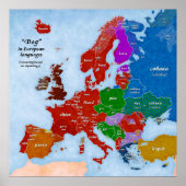 Dog in European Languages Map Poster (Voorkant)