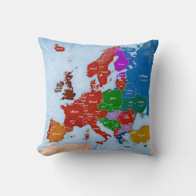 Dog in European Languages Pillow Kussen (Voorkant)