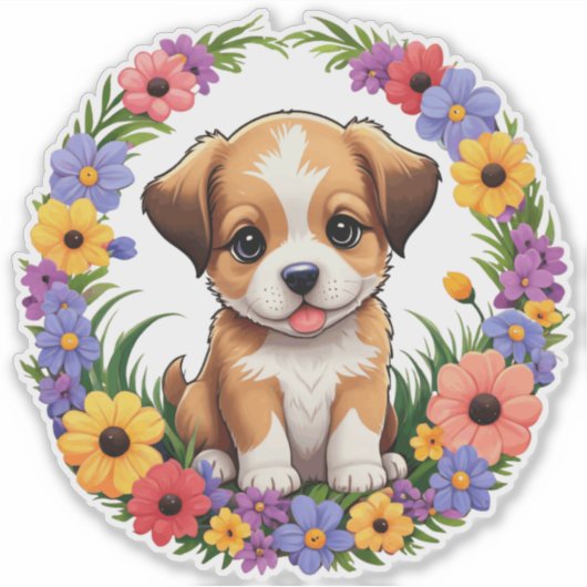 dog in flower arch sticker (Voorkant)