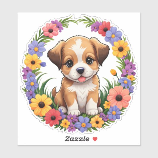 dog in flower arch sticker (Vel)