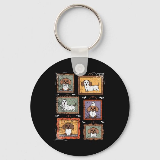 Dog In Ghost Costume Funny Halloween Puppy Lover Sleutelhanger (Voorkant)