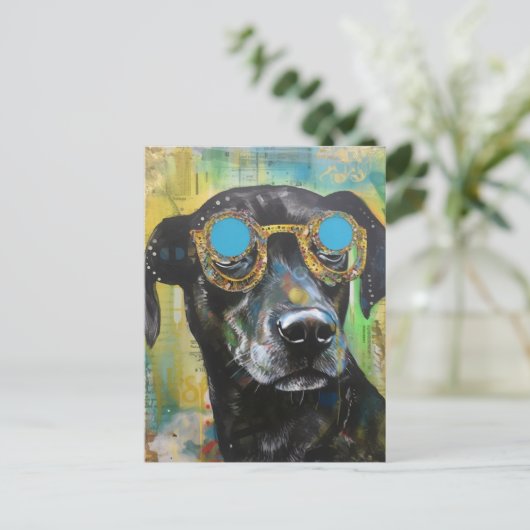 Dog in Glasses Collage Briefkaart (Staand voorkant)