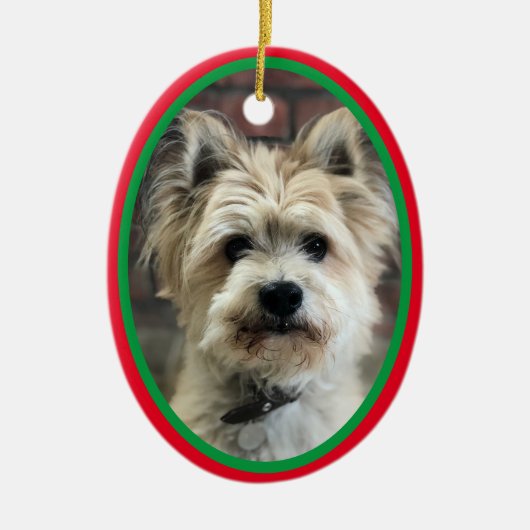 Dog in Memoriam of Kerstfeestdag rood groen Keramisch Ornament (Voorkant)