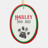 Dog in Memoriam of Kerstfeestdag rood groen Keramisch Ornament (Achterkant)