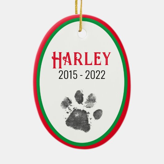 Dog in Memoriam of Kerstfeestdag rood groen Keramisch Ornament (Achterkant)