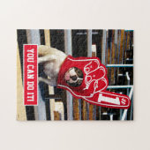 Dog in schuimhand legpuzzel (Horizontaal)