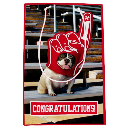 Dog in schuimhand medium cadeauzakje (Voorkant)