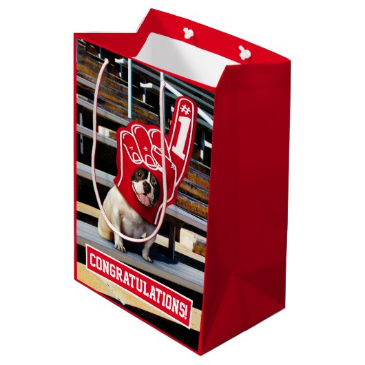 Dog in schuimhand medium cadeauzakje (Achterkant Gekanteld)