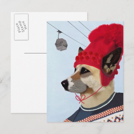 Dog in Ski Sweater Briefkaart (Voorkant / Achterkant)