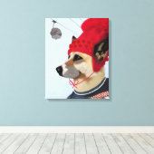 Dog in Ski Sweater Canvas Afdruk (Insitu (Houten vloer))