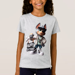 Dog in Sneakers and a Jacket, Happy Birthday, by T-shirt