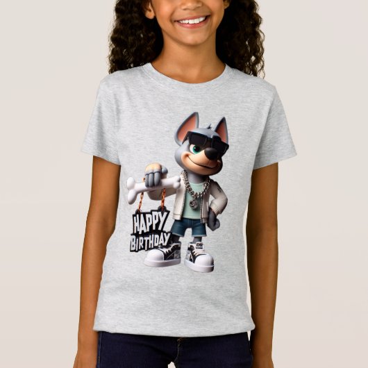  Dog in Sneakers and a Jacket, Happy Birthday, by  T-shirt (Voorkant)