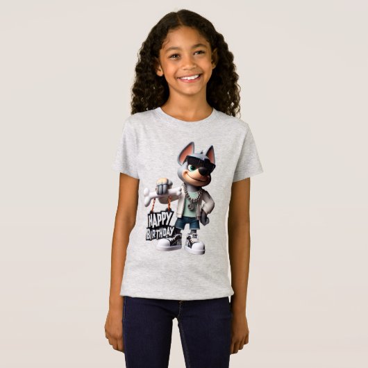  Dog in Sneakers and a Jacket, Happy Birthday, by  T-shirt (Voorkant volledig)