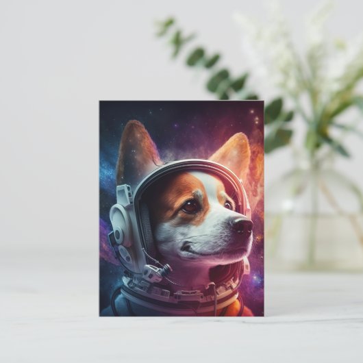 Dog in Space Astronaut Suit Briefkaart (Staand voorkant)