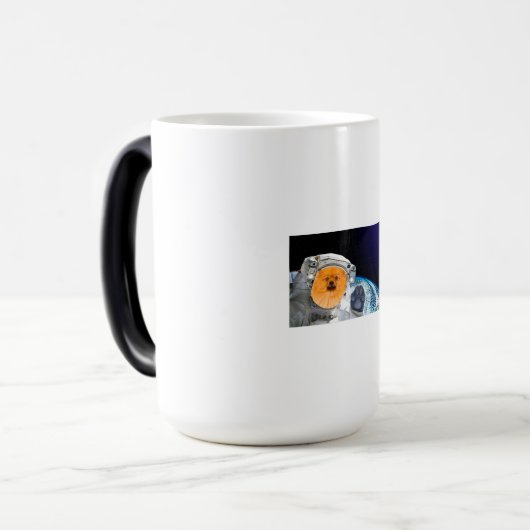 Dog in Space Pomeranian Premium Magische Mok (Voorkant links)