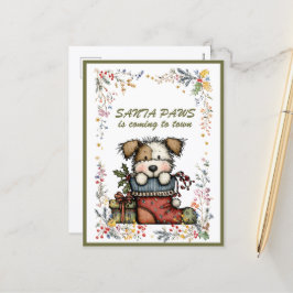 Dog In Stocking Santa PAWS is Coming to Town Feestdagenkaart