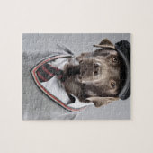 Dog in sweater en pet legpuzzel (Horizontaal)
