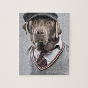 Dog in sweater en pet legpuzzel