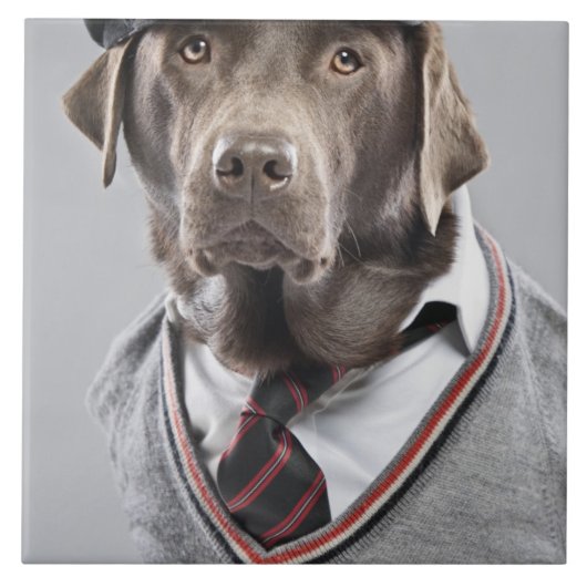 Dog in sweater en pet tegeltje (Voorkant)