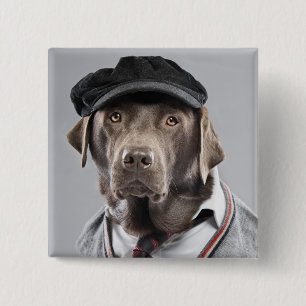 Dog in sweater en pet vierkante button 5,1 cm