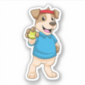Dog in Tennis met Tennis ball Sticker (Voorkant)