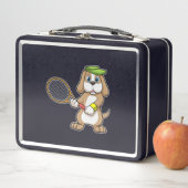 Dog in Tennis met Tennis racket & Pet (In situ)