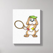 Dog in Tennis met Tennis racket & Pet Canvas Afdruk (Voorkant)