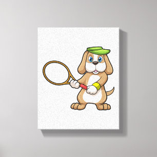 Dog in Tennis met Tennis racket & Pet Canvas Afdruk